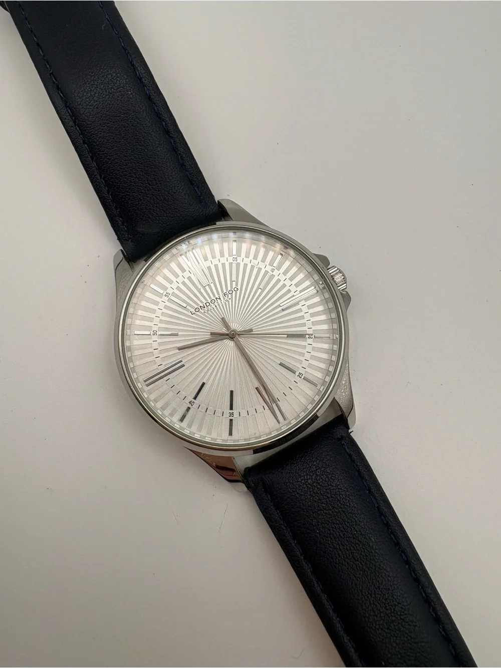 London Fog Men's Silver Dial Navy Faux Leather Strap Watch LF046NVY